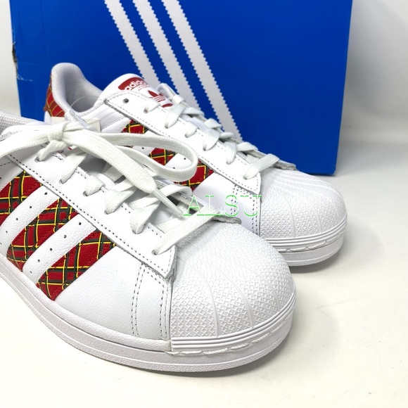 Adidas Superstar Leather White Red Women Sneakers - Picture 5 of 11